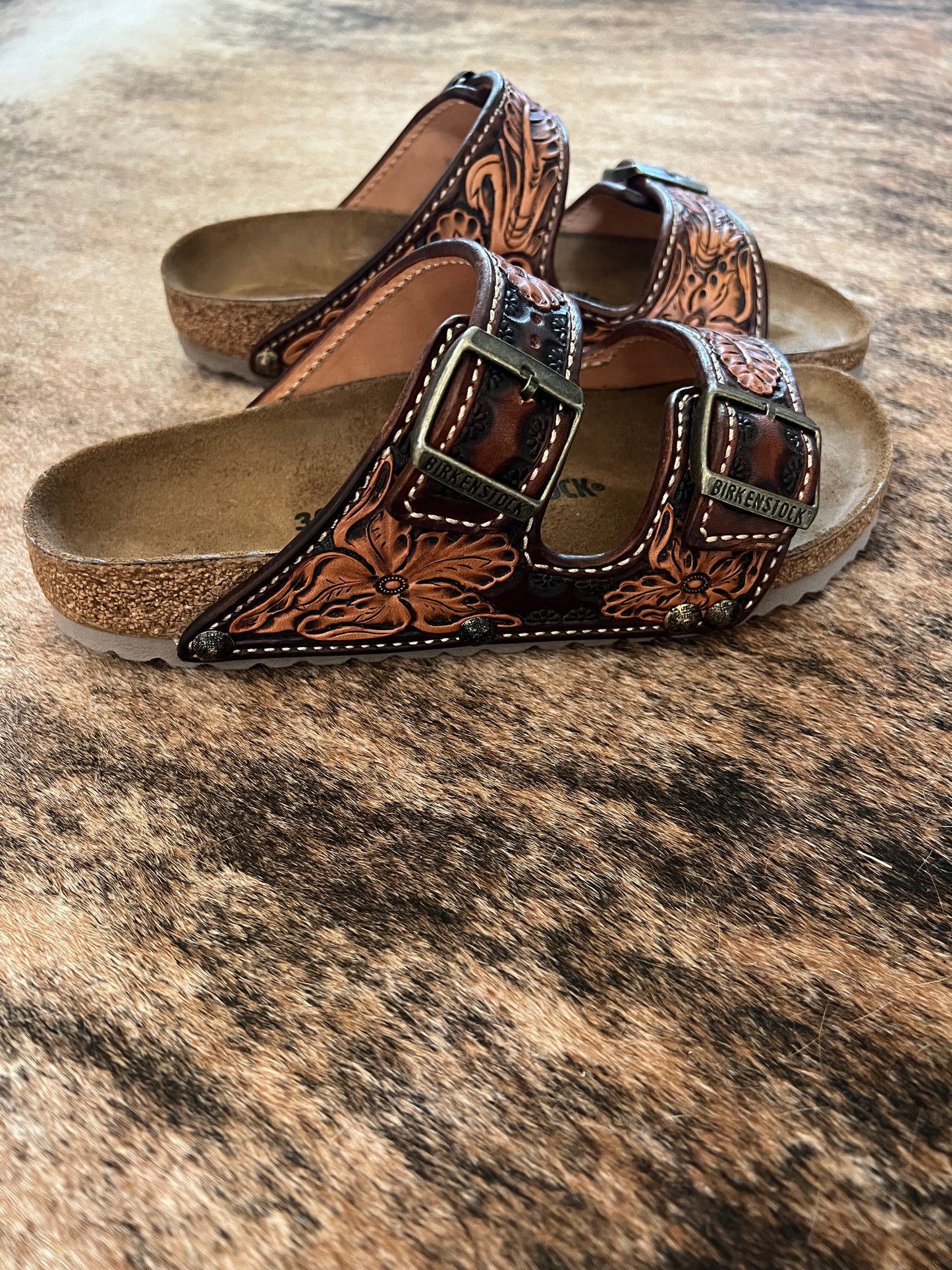 Tooled Leather Sandals (Size 8)